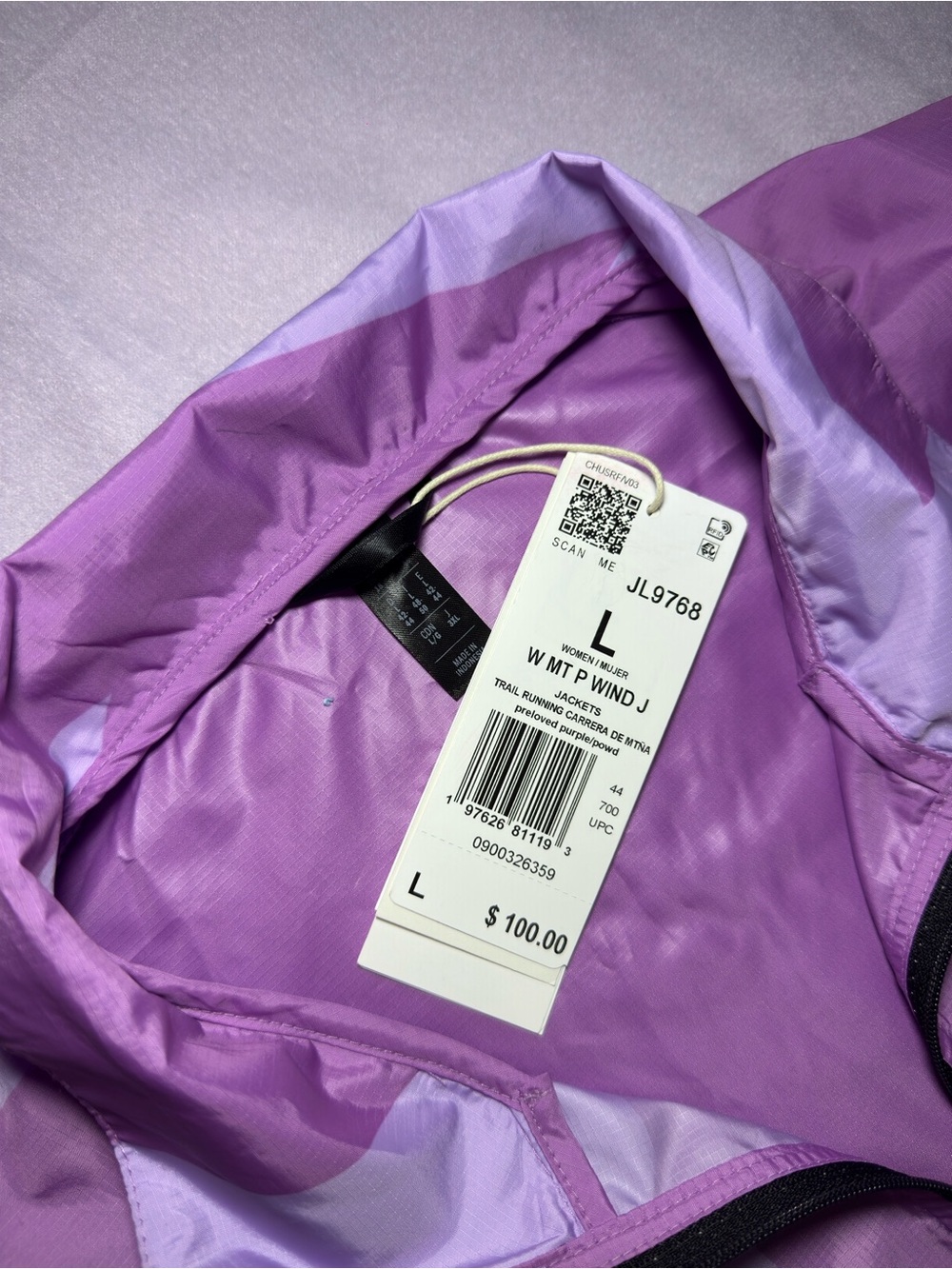 Adidas Terrex Women’s Trail Running Wind Jacket Purple Printed Size L JL9768 NWT - Picture 3 of 8